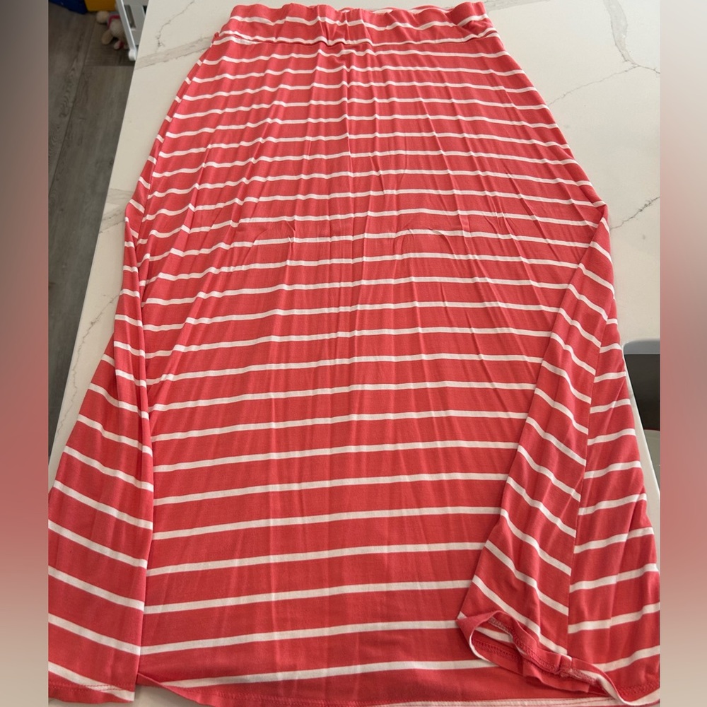 Allison Brittney Vibrant Coral and White Maxi Skirt